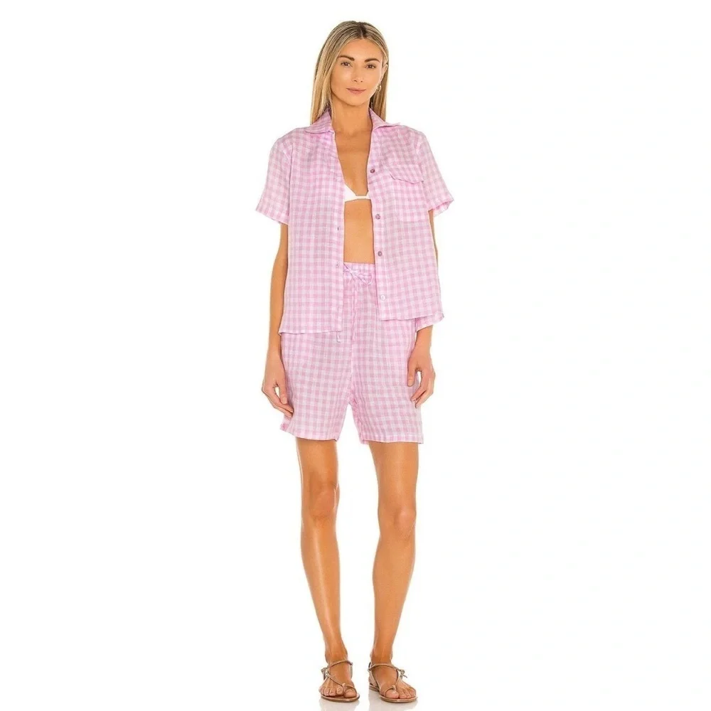 FRANKIES‎ BIKINIS Lou Gingham Shorts In Pink, Size S